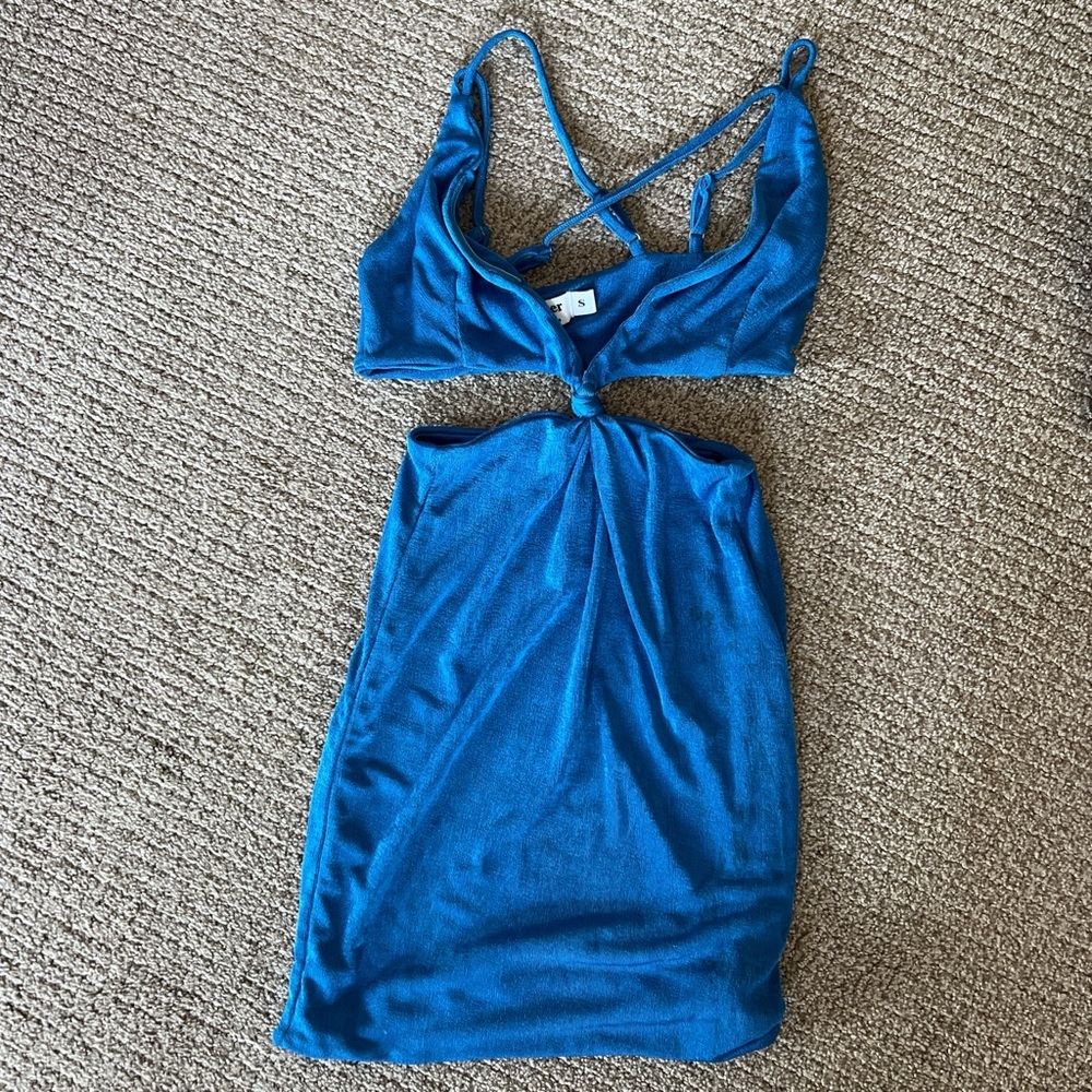 Tigermist Blue Cut-Out Knot Front Mini Dress